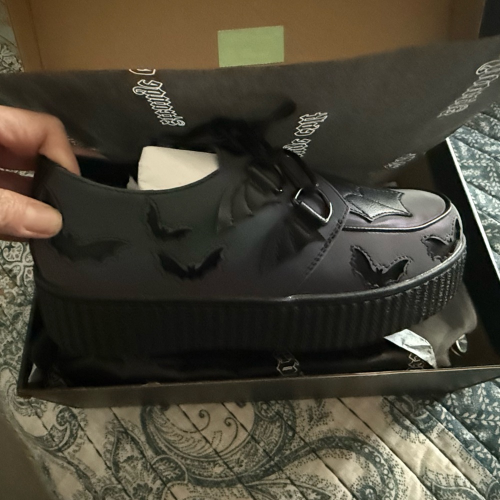 Platform Creeper Shoes with Bat Appliqué - Black